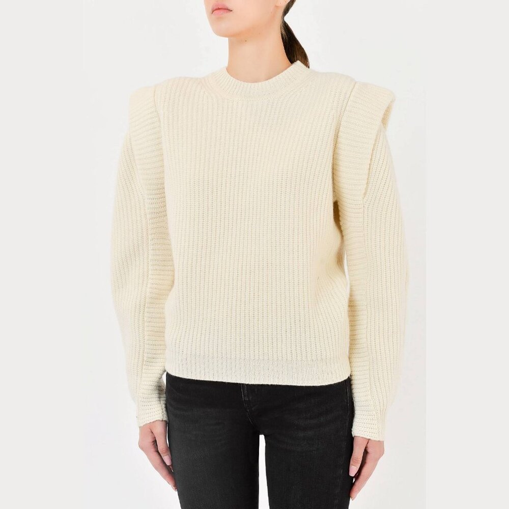 Isabel Marant Bolton Ecru Ribbed Cashmere & Wool Extended-Shoulder Sweater